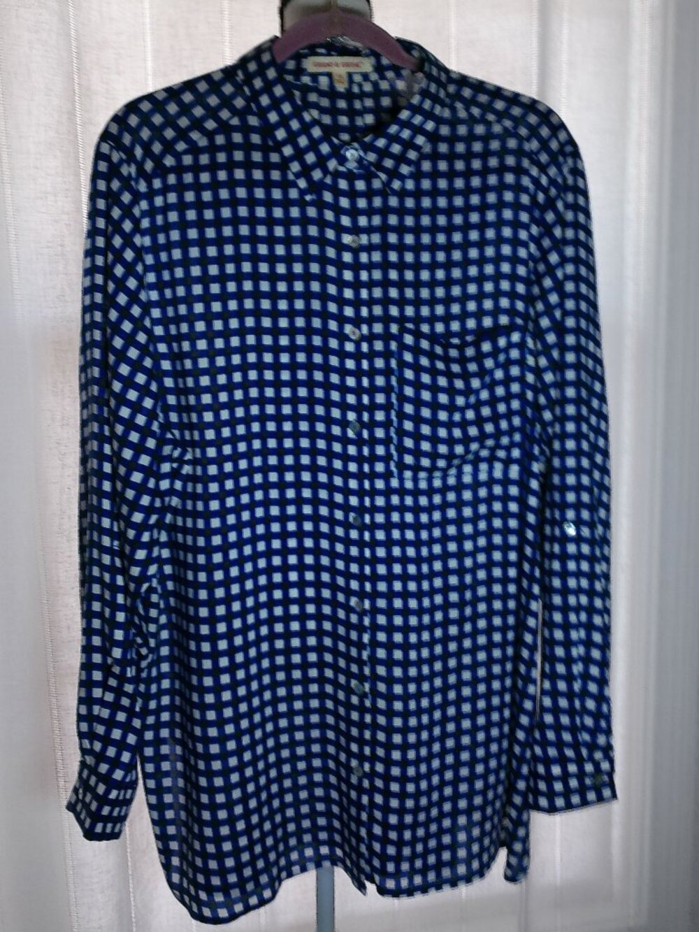 GRAND & GREENE NWOT Long Sleeves Collared Button-Up White w/Blue Ck Tunic 1X